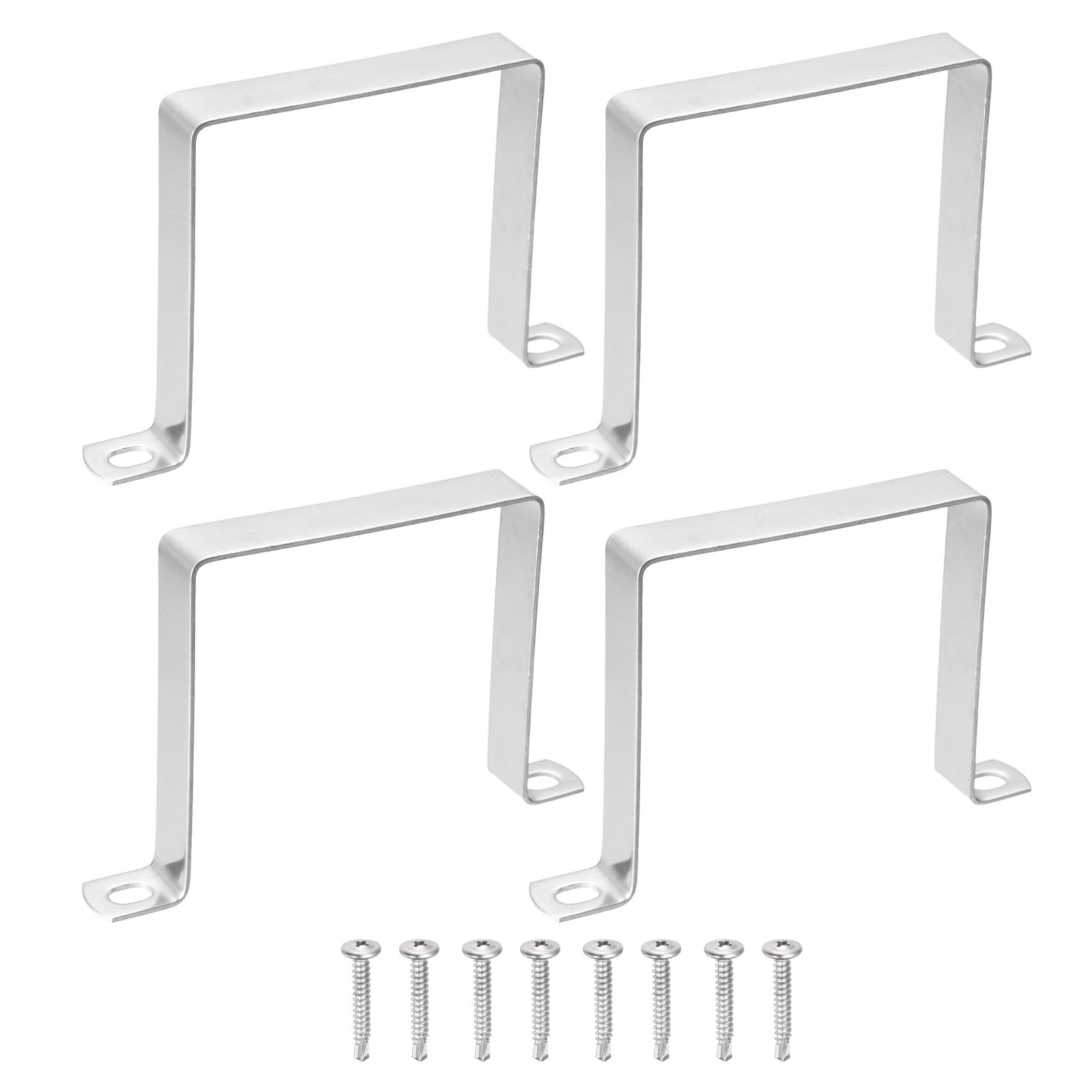 sourcing map 4Pcs U Shape Square Tube Clamp, 100x100mm U Shaped Bracket 304 Stainless Steel Square Strap Clamp with Phillips Head Self Drilling Screws for Pipes Door Closed Bar Holder Railings