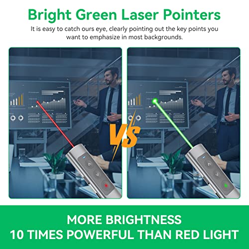 Dclikre Rechargeable Powerpoint Clicker With Green Laser Pointer Long Range, 2 In 1 Usb Type C Wireless Remote Presentations Clicker With Volume Control For Mac/Laptop/Computer, Google Slide/Ppt #TOP2