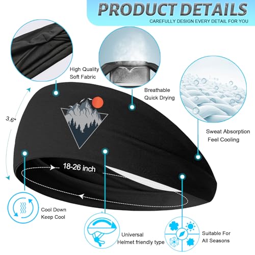 Image of 3pcs Sports Sweat Bands Headbands for Men Sweatbands Skull Workout Cooling Headbands for Men Women Running Headband Hairband Elastic Men's Head Sweat Band for Football