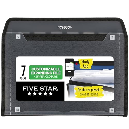 Five Star Expanding File Organizer + Study App, 7-Pocket Accordian File Organizer, Zipper Closure, Holds 8-1/2