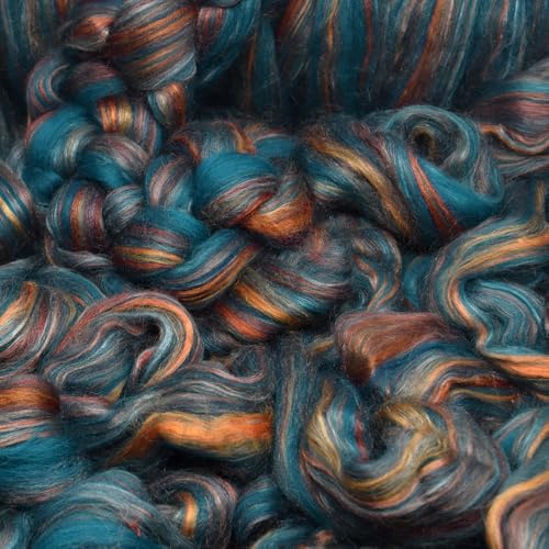 Image of Combed Top Roving. Limited Edition Fiber for Spinning, Needle Felting, Wet Felting, Weaving and Crafting. Fancy, Colorful, Exotic Designer Blend, Cyprus Sunset