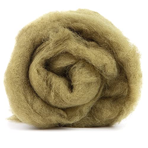 Image of Desert Breeze Distributing Maori Wool Carded Batting, 100% Natural New Zealand Wool Made by DHG in Italy for Needle Felting, 3.5 OZ, 27 Micron, Color Olive Green