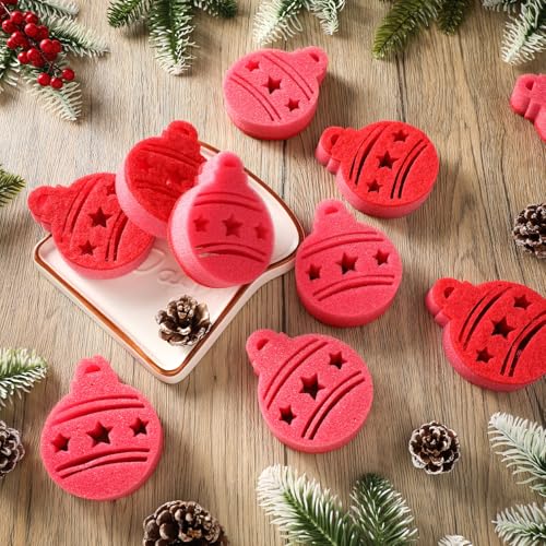 Image of Tioncy 12 Pack Christmas Ball Kitchen Sponges Bulk Dual Sided Scrubber Sponges Dishwashing Kitchen Cleaning Accessories for Household Supplies