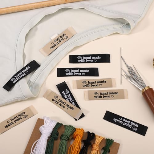 120stk Personalisierte Nähetiketten, Stoff Handgefertigte Anhänger Rechteckig mit Liebe Hergestellte Nähetiketten Geprägte Anhänger zum Nähen von Hüten Geldbörsen Kleidung (Hundepfote)