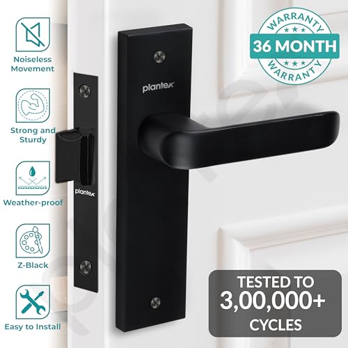 Image of Plantex Heavy Duty Door Lock - Bathroom Door Lock /Mortise 8inch Keyless Plate Handle Set for Home /Bathroom /Store Room /Balcony /Office with Baby Latch (8110, Z-Black)