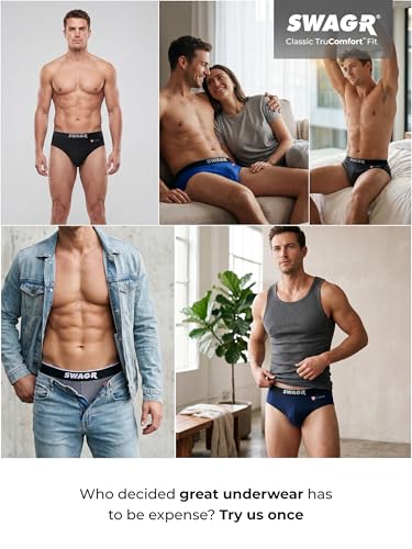 Image of SWAGR 5 Pack Men's Super Combed Cotton Underwear Briefs | Classic TruComfort Fit | Powered by ZincShield Anti-Bacterial Tech | Aerflo Breathability | 4-Way FlexStretch | SOXCO Style SG03
