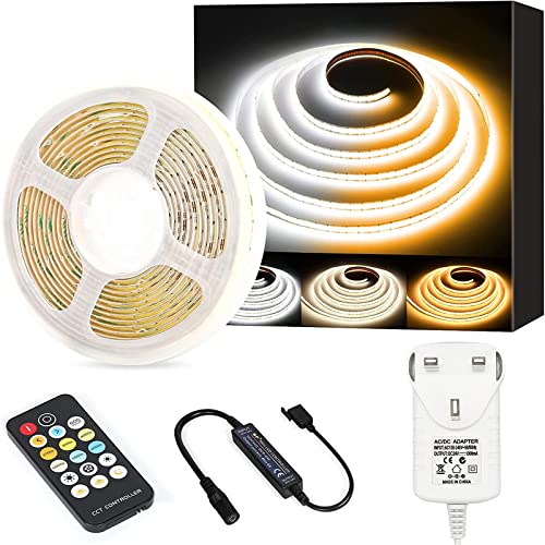 COB LED Strip Lights White CCT Tunable,PAUTIX 3m 1920LEDs Dimmable 2700K-6500K 24V LED Tape Lights Kit UL-Listed Power Supply,Super Bright for Under Cabinet Bedroom Kitchen Dorm TV Mirror DIY Lighting