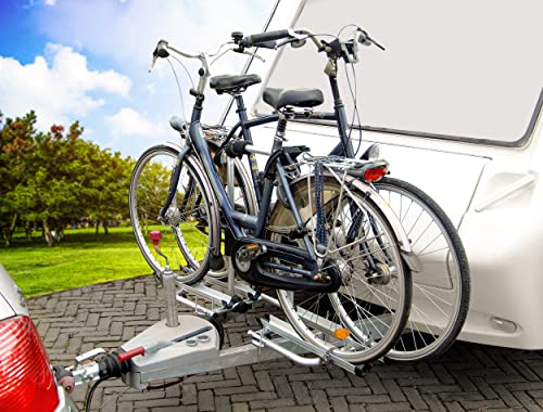 LAS 11807 Deichsel-Fahrradträger, abklappbar, für 2 Fahrräder, Deichselträger, für Wohnwagen, Ca. 145 x 73 x 34 cm, grau