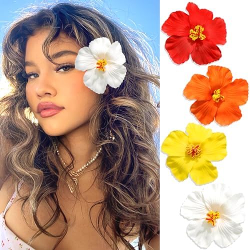 VENOFEN 4PCS Hawaiian Flower Hair Clips Hibiscus Flowers