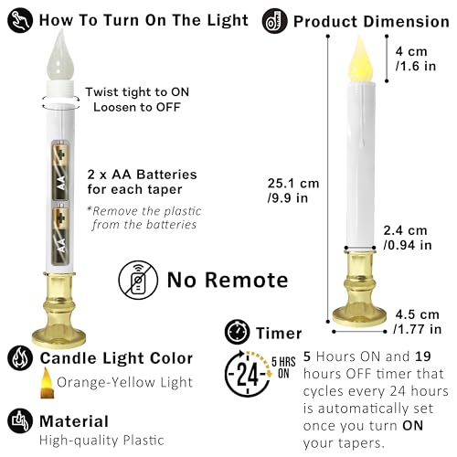 Image of FURORA LIGHTING White 9.9 inch LED Taper Candles w /Gold Holders, 2-Pack