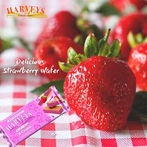 Image of Harveys Crunchy & Creame Premium Strawberry Wafer Biscuits | Pack of 4 | 150g x 4 | Strawberry Flavoured Crunchy, Creamy & Healthy Wafers