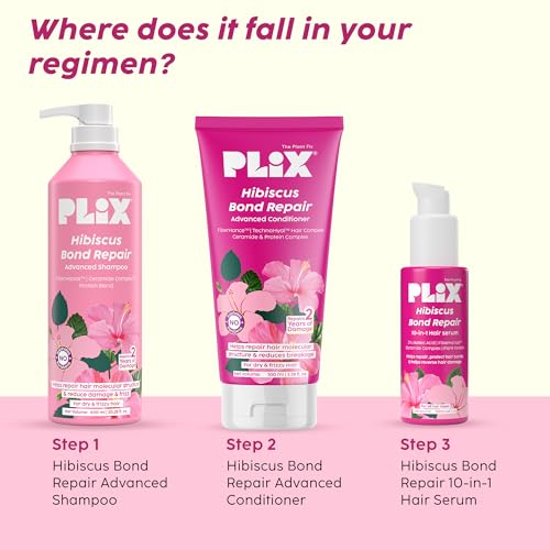 Image of PLIX - THE PLANT FIX Hibiscus Bond Repair Advanced Shampoo for Damaged, Frizzy Hair | Repair Hair Molecular Structure | 3X Strength for Breakage Prevention | FiberHance & Hibiscus Extract | Men & Women | 600ml