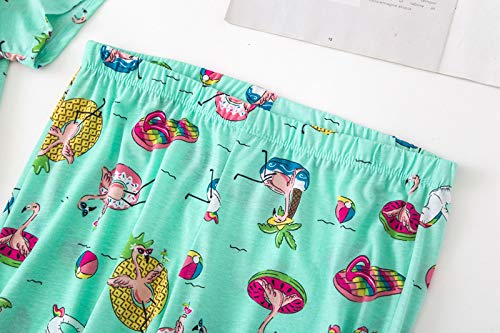 Inadays Sleepwear Womens Short Sleeve Pajama Set Printed Pajama For Women Capri Set Nightwear Tz001-Green-L #TOP5