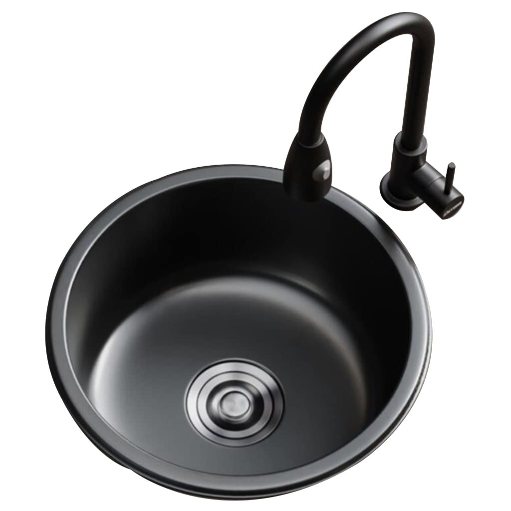 Lavello a barra singola in acciaio inox nero, per cucina, hotel, ufficio, dispensa, con tubo fognario, balcone, tavolo da bagno (nero, 36 x 36 cm)