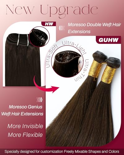 Image of Moresoo Genius Weft Sew in Human Hair Extensions, Medium Brown, 20 Inch 60g | Remy human hair with flowing texture and added volume for weddings, photoshoots and special occasions