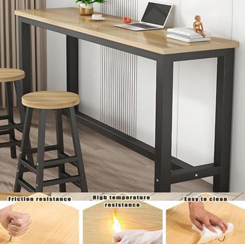 Modern Rectangular Bar Table - Stylish Wood Pub Table for Narrow Spaces, Dining, Living Room, Kitchen Island - Sturdy Metal Frame Console Coffee Table