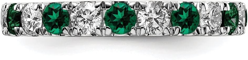 Diamond2Deal 14k White Gold Lab Grown Diamond and Emerald Eternity Engagement Wedding Band Ring