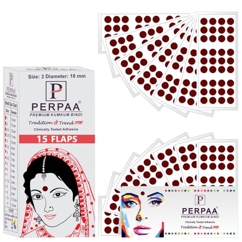 Image of PERPAA Premium Velvet Sticker Kumkum Bindi Box of 15 Flaps - Pottu for Women,Ladies, Girls (Size 3, Diameter 10mm, Dark Maroon)