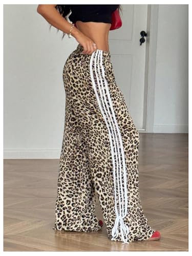 MakeMeChic Women's Plus Size Leopard Print Bow Pants Wide Leg Baggy Y2k Trousers3