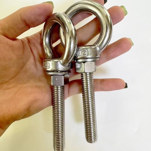 Image of 304 Stainless Steel Shoulder Eye Bolts, 2 PCS M12 Heavy Duty Eye Bolt Lifting Ring 3.15 inch Threaded Eyebolt with Nuts and Flat Washers(Thread Length 80mm) Muti-Function for Indoor Outdoor