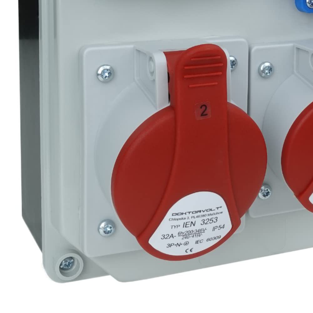 Distribuidor de corriente HL-S 32 A, 16 A, 2 x 230 V, distribuidor de corriente para obras de construcción, distribuidor de pared, doctorvolt 5361