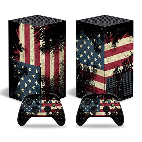 Xbox Series X Skins Wrap Aufkleber mit zwei kostenlosen kabellosen Controller-Aufklebern, Ganzkörper-Schutz, Vinyl-Skin-Aufkleber für Microsoft Xbox Serie X Konsole, amerikanische Flagge