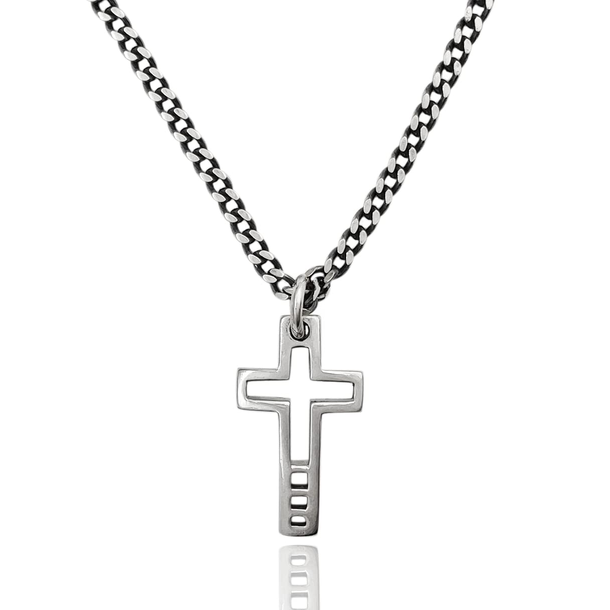 Collana girocollo da uomo ragazzo in argento 925 brunito,catena grumetta con pendente a forma di croce crocifisso