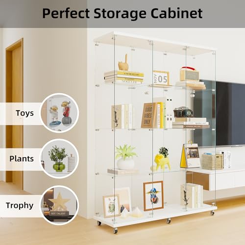 Image of LFT HUIMEI2Y 12-Shelf Glass Display Cabinet with Lock, Display Case White