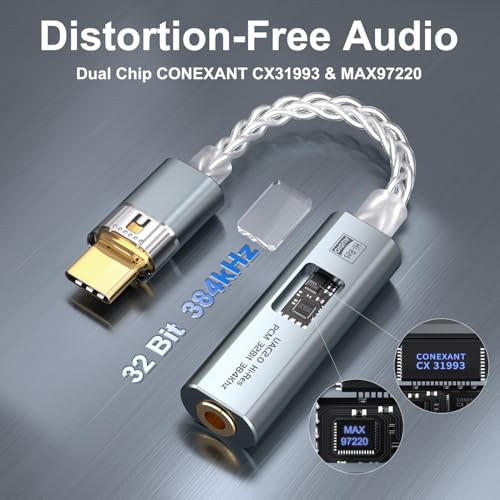 USB C - 3.5mm オーディオアダプター デュアルDACチップCX31993&MAX97220搭載 オーディオドングル HiFiアンプ付き USB C - 3.5mmヘッドホンAUXコンバーター & USB Aアダプター Android iPhone iPad PC Mac用