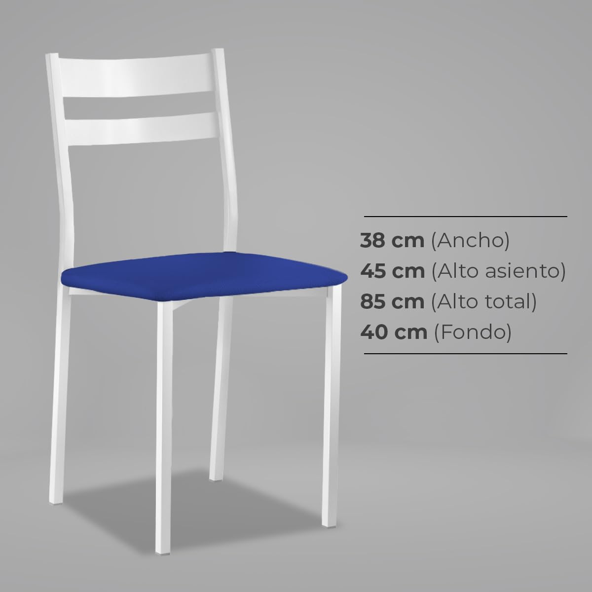 Astimesa - Silla de Comedor o Cocina de Metal Blanca - Asiento Polipiel en Color Azul - 2 Unidades - 38 cm (Ancho) x 45 cm (Alto Asiento) x 85 cm (Alto Total) x 40 cm (Fondo) — view 7