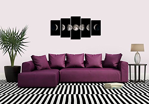 Sechars - Canvas Wall Art Prints The Moon Phases Pictures To Photo Paintings On Canvas Wall Art For Home Office Decorations,5 Pieces Stretched Artwork Artwork Ready To Hang #TOP3