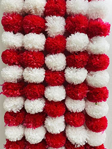 Image of SPHINX Artificial Marigold Flowers (White and Red, 5 Pieces)