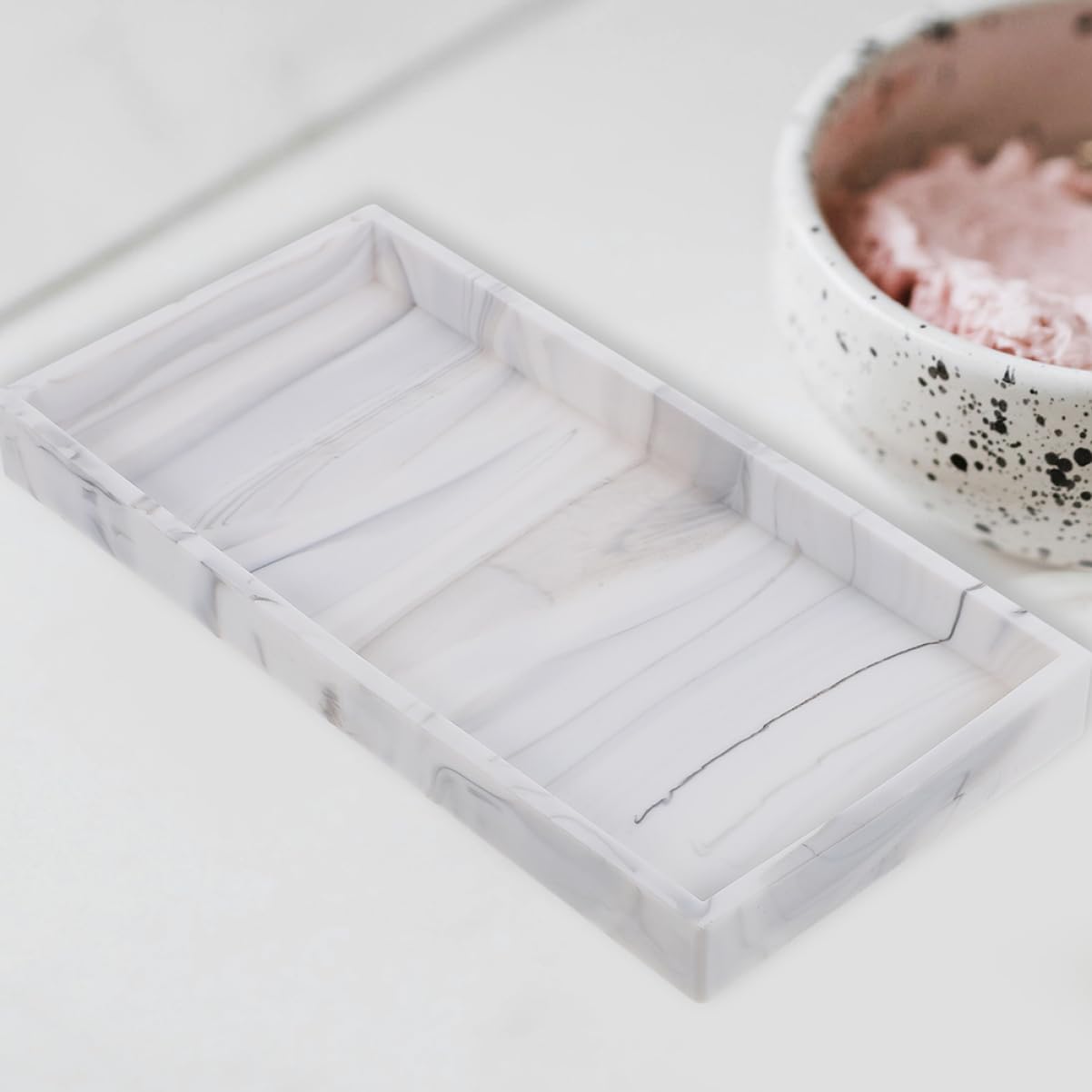 Cabilock 9pcs Silicone Vanity Tray Marble Design Bathroom Organizer for Cosmetics Toiletries and Essentials for Countertops and Dressers