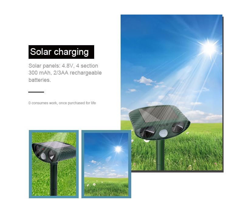 Ultradźwiękowy odstraszacz zwierząt, czujnik ruchu PIR i migające światło, solarny odstraszacz zwierząt, kot, pies, jeleń, lis, raccoo, królik, odstraszacz na zewnątrz, do trawnika podwórkowego, 2 szt