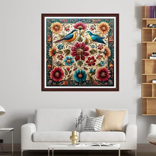 Image of Dooxvey Counted Cross Stitch Kits for Adults 11CT Printed Cross-Stitch Patterns Cross Stitching Embroidery Kit Stamped or Counted Needlepoint Kits-Colorful Flowers and Birds 18x18 inch