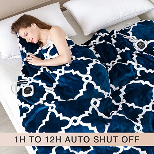 Image of VENTIMI Electric Blanket Queen Size 84 inchx90 inch, Heated Blanket with Dual Controllers, 10 Heating Levels & 1-12 Hours Auto Off Fast Heating Blanket, ETL Certificated, Navy