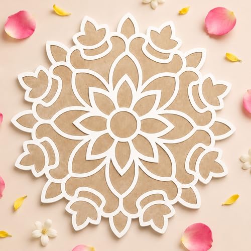 LOVENSPIRE 12 Inch DIY MDF Reusable Rangoli Mat Rangoli Kit Rangoli Decorations Rangoli Stencil Diwali Rangoli Rangoli Template Rangoli Boards Flower Cutout