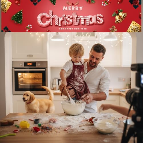 Image of Large Christmas Party Banner and Backdrop for Indoor & Outdoor, Yard Garden Halloween Decorations & Party Supplies (Pink)