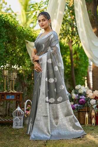 Image of SWORNOF Women's Pure Silk Saree With Blouse Piece