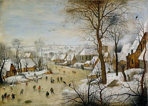 Tableaux Posters Impression Toile pour salon chaleureux Paysage d'hiver Pieter Brueghel 60x90cm
