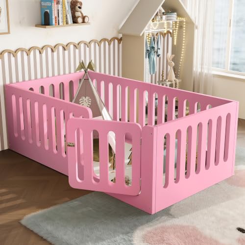 Image of Bellemave Twin Montessori Floor Bed Frame,Pink