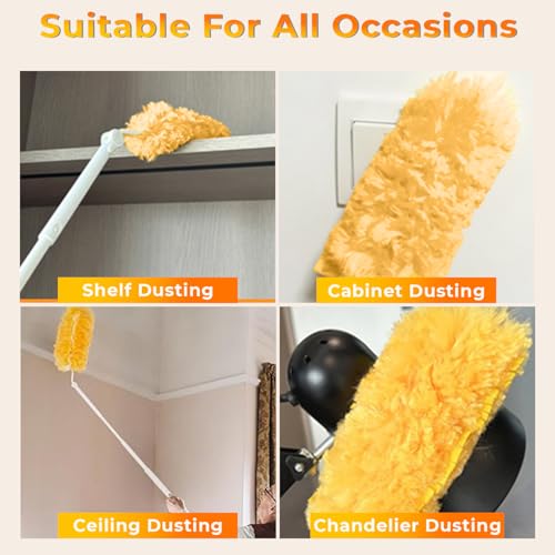 Image of Microfiber Feather Duster with 5 Replaceable Refills-Multipurpose Dusting Brush with Bendable Head Ideal for Cleaning Home Car Blinds Furniture Hard-to-Reach Areas (Yellow, 24inch)