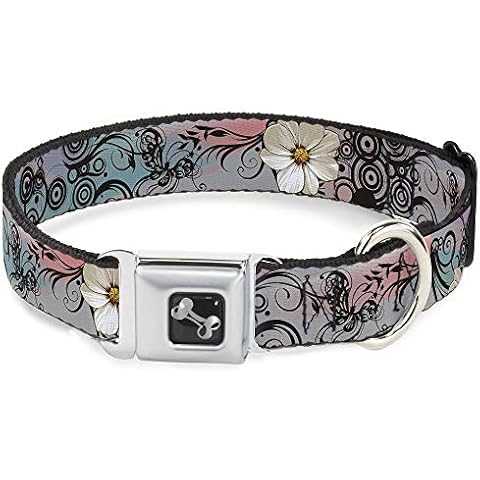 Buckle-Down Seatbelt Buckle Dog Collar - Flowers w/Filigree Pink - 1" Wide - Fits 15-26" Neck - Large Cover