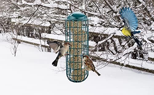 iBorn Metal Bird Feeders for Fat Ball Bird Feeders For Wild Birds Set of 2 Energy Fat Ball Holder Hanging Green Color Finish