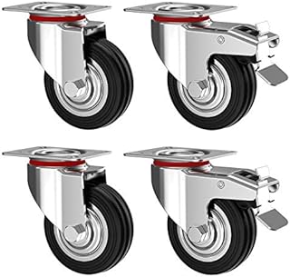 Nirox Set of 4 Heavy Duty Castor Wheels 75 mm - Swivel casters with brake up to 50 kg per wheel - Solid rubber Industrial Castors for indoor and outdoor use - Trolley Furniture Castors