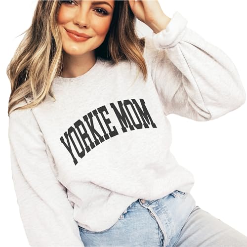 Yorkie Mom Varsity Sweatshirt, Cute Yorkshire Terrier Pet Parent Sweater, Yorkie Dog Mom Gift, Dog Lover Shirt, Unisex Womens Crewneck Sweatshirt3