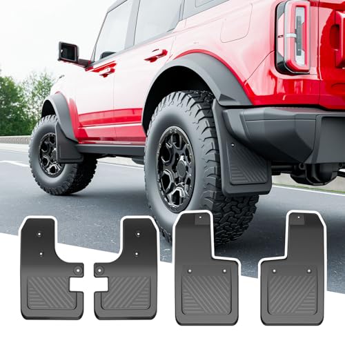 PTYYDS 4Pcs Mud Flaps Compatible with 2021-2026 Ford Bronco 2/4 Door Mud Splash Guards Front and Rear Mudguard Replacement for 2021-2026 Ford Bronco Accessories