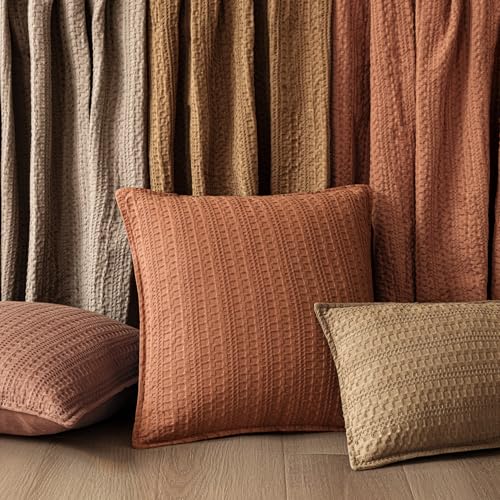 Image of Foindtower Set of 2 Decorative Cotton Waffle Weave Throw Pillow Covers Euro Shams Cushion Covers Accent European Pillowcase for Bed Couch Sofa Bedroom Living Room Home Decor 24x24 Inch Burnt Orange