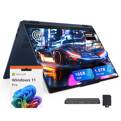Image of Lenovo IdeaPad 5 16" WUXGA Touch 2-in-1 Laptop, AMD Ryzen AI 7 350, 16GB LPDDR5X, 1.5TB Storage (512GB SSD+1TB Docking Station), AMD Radeon 860M, Backlit Keyboard, FHD IR Camera, Win 11 Pro, Blue