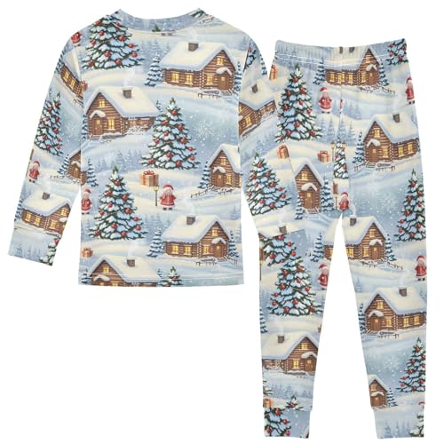 Pajama Sets Long Sleeve Christmas Village Scene Pattern Soft Comfy Sleepwear 2 Piece PJS 3-8T3